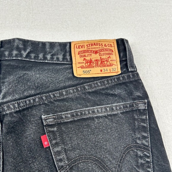 Vintage Levi's 505 Jeans Mens 34x32 Regular Fit Black Charcoal Y2K Denim Classic - Picture 7 of 11